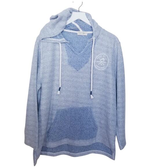 surf style Tops - SURF STYLE Light Blue V-Neck Pullover Drawstring  Baja Kanga Hoodie - Size M